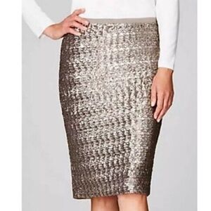 J. Jill Silver Sequin Elastic Waistband Midi Pencil Skirt Holiday Sz Large